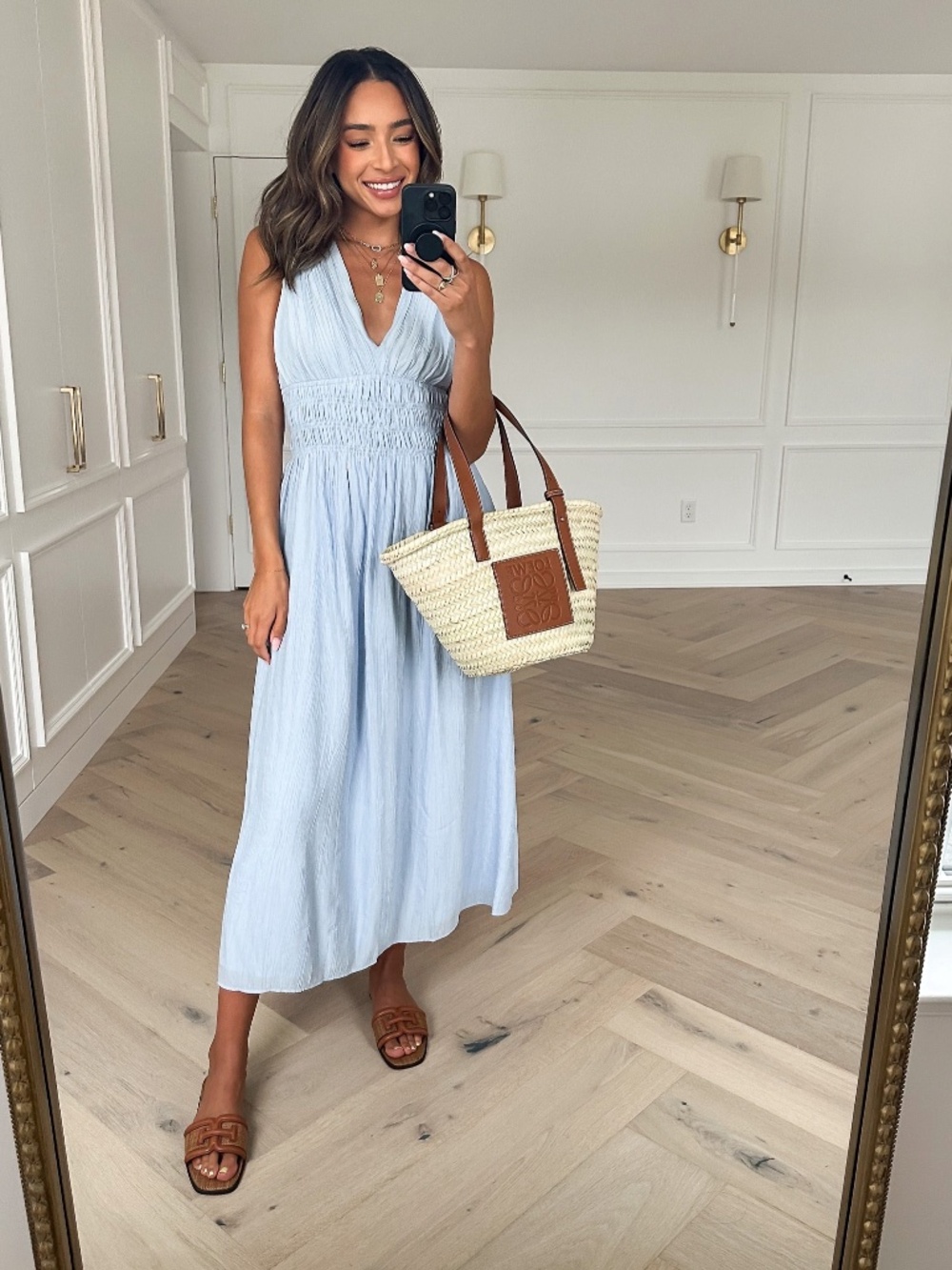 Abercrombie & Fitch Crinkle Textured Smocked Waist Maxi Dress Blue Grecia XSP